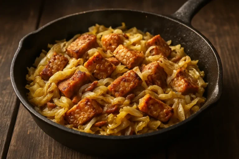 Tempeh-Kohlpfanne mit Speckaroma