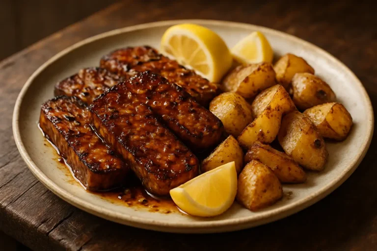 Tempeh mit Knoblauch-Zitronen-Marinade und Rosmarinkartoffeln