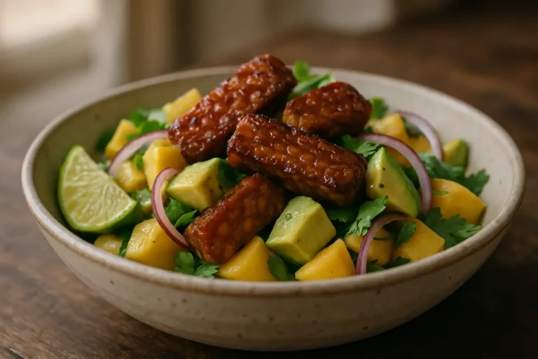 Tropischer Tempeh-Salat mit Mango und Limetten-Dressing