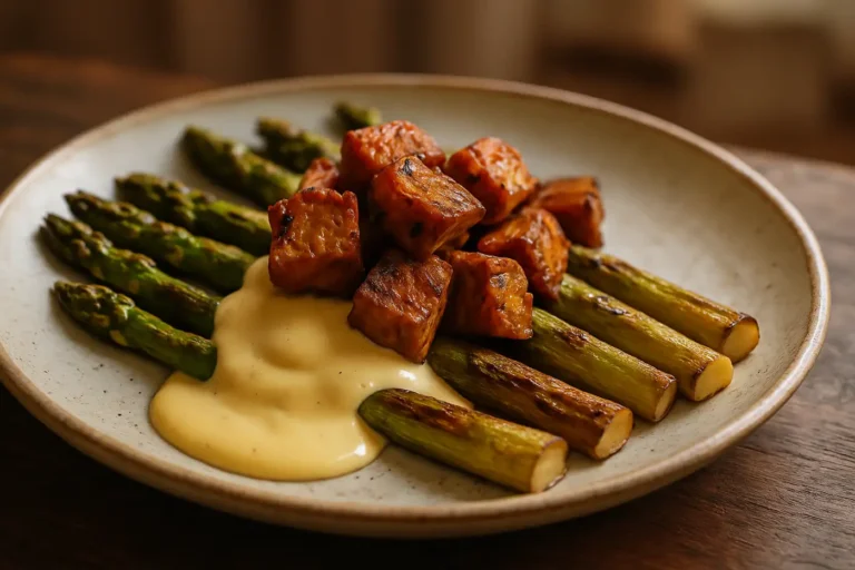 Ofenspargel mit Smoked Tempeh und Sauce Hollandaise