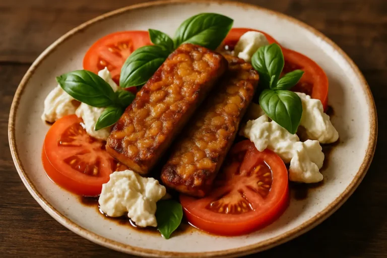 Tempeh Caprese mit Tomaten, Basilikum & Balsamico