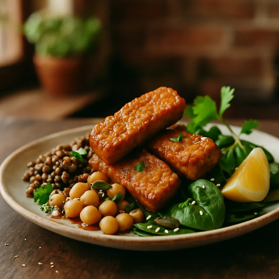 Tempeh Bowl mit Gemüse als nährstoffreiche pflanzliche Mahlzeit