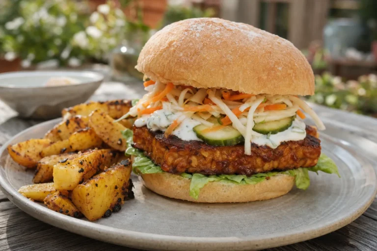 Tempeh grillen: BBQ-Tempeh-Burger mit Krautsalat und rauchiger Marinade