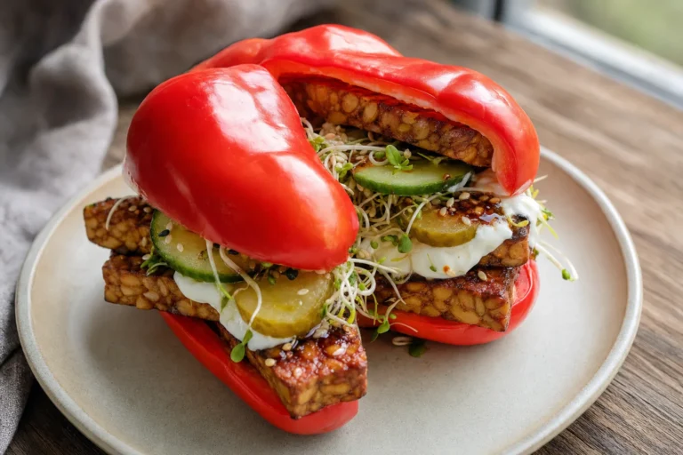 Paprika-Sandwich mit Smoky Tempeh und Chili-Crunch